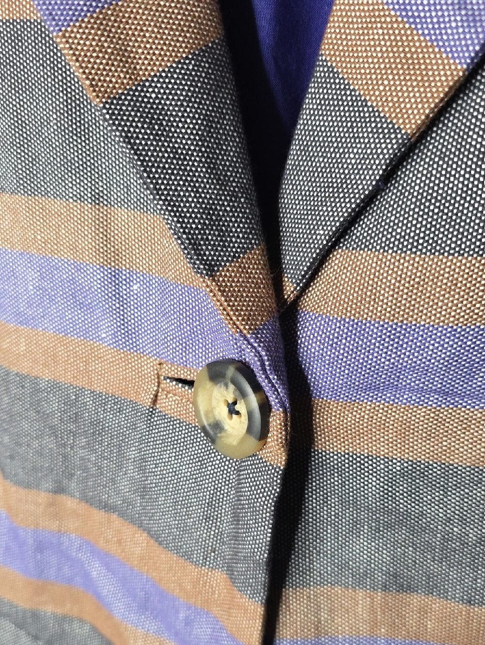 Boden Striped Linen Blend Blazer Jacket in Gray, Purple & Tan Sz 2 - Picture 3 of 6
